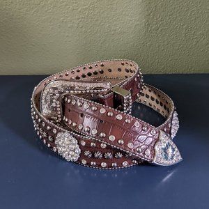 Lareto Leather belt with Silver Rinestones (L)